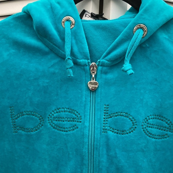 Vibrant blue green Bebe velour zip hoodie - Picture 4 of 12